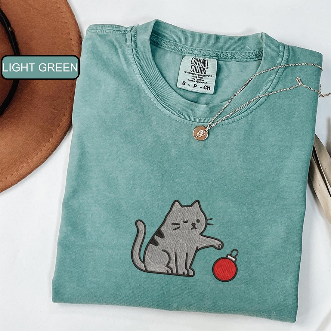 Chaotic Christmas Cat Custom Embroidered T-Shirt - Funny Holiday Gift Tee
