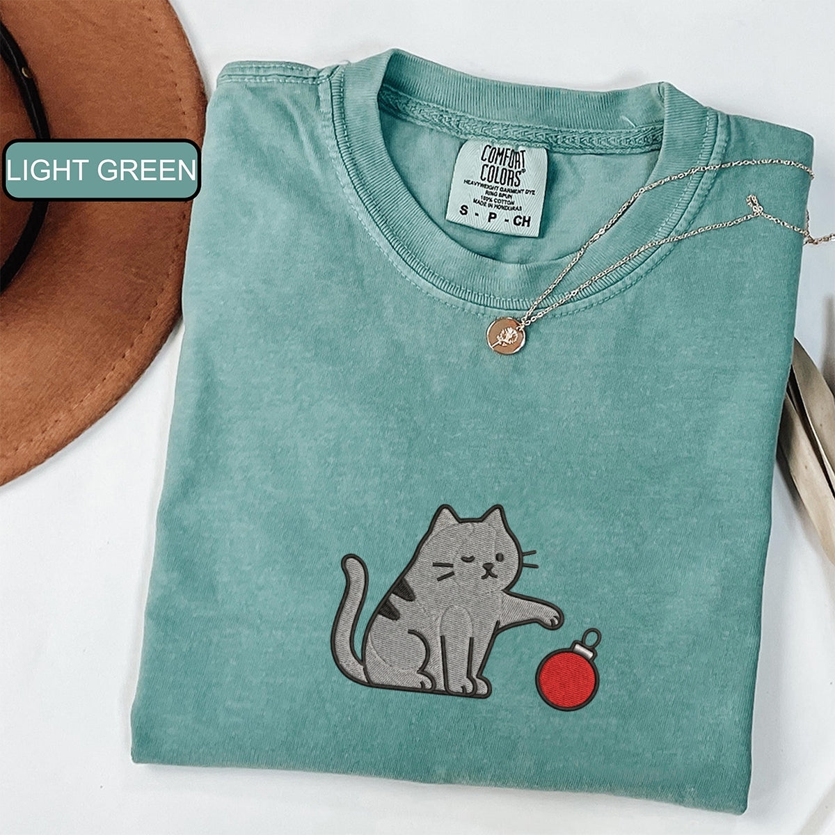 Chaotic Christmas Cat Custom Embroidered T-Shirt - Funny Holiday Gift Tee