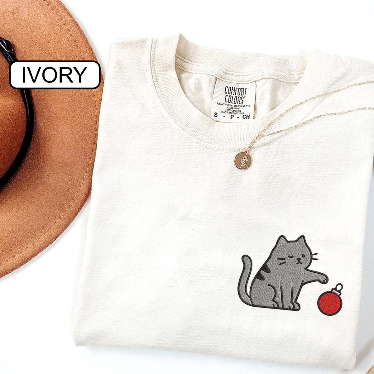 Chaotic Christmas Cat Custom Embroidered T-Shirt - Funny Holiday Gift Tee