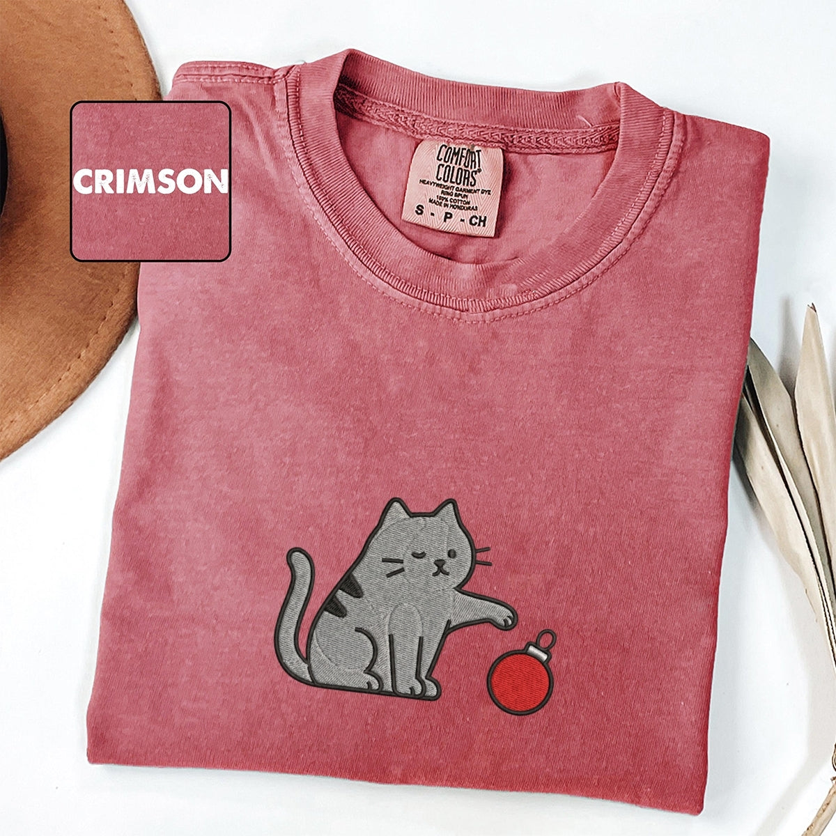 Chaotic Christmas Cat Custom Embroidered T-Shirt - Funny Holiday Gift Tee