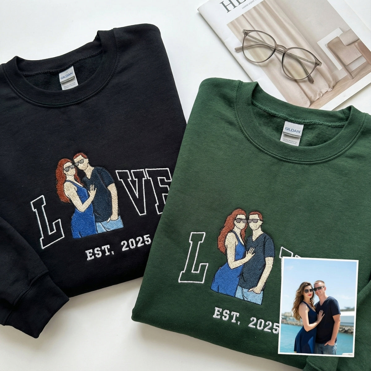 Couple Portrait Custom Embroidered Sweatshirt - Personalized Valentine's Day Gift for Couples