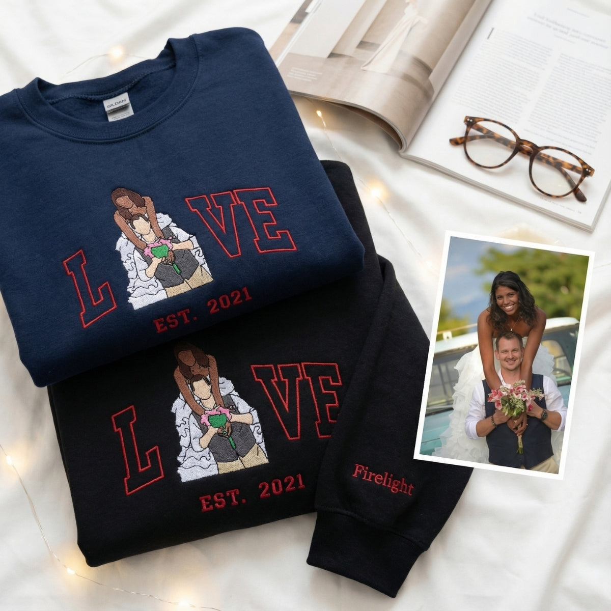 Couple Portrait Custom Embroidered Sweatshirt - Personalized Valentine's Day Gift for Couples