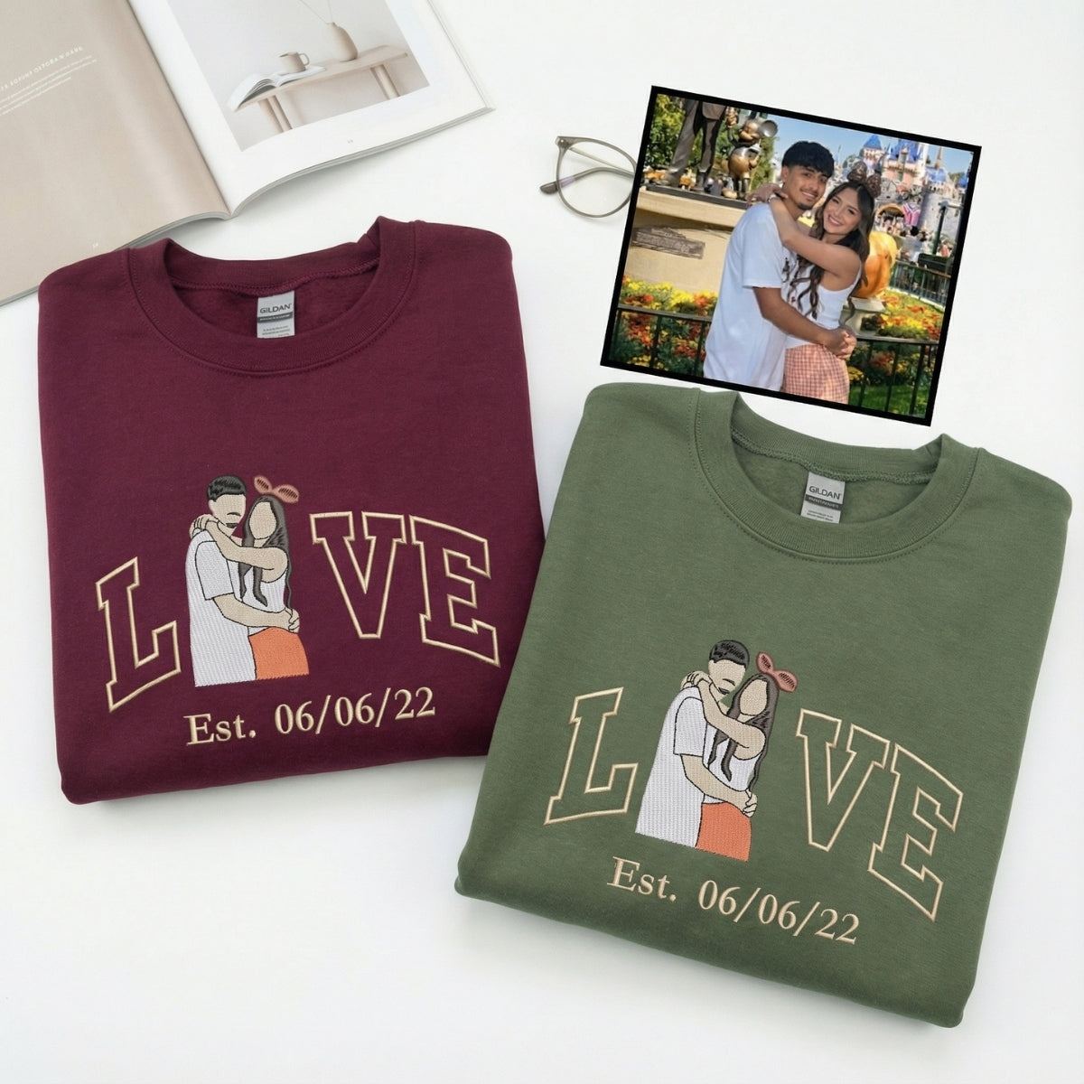 Couple Portrait Custom Embroidered Sweatshirt - Personalized Valentine's Day Gift for Couples
