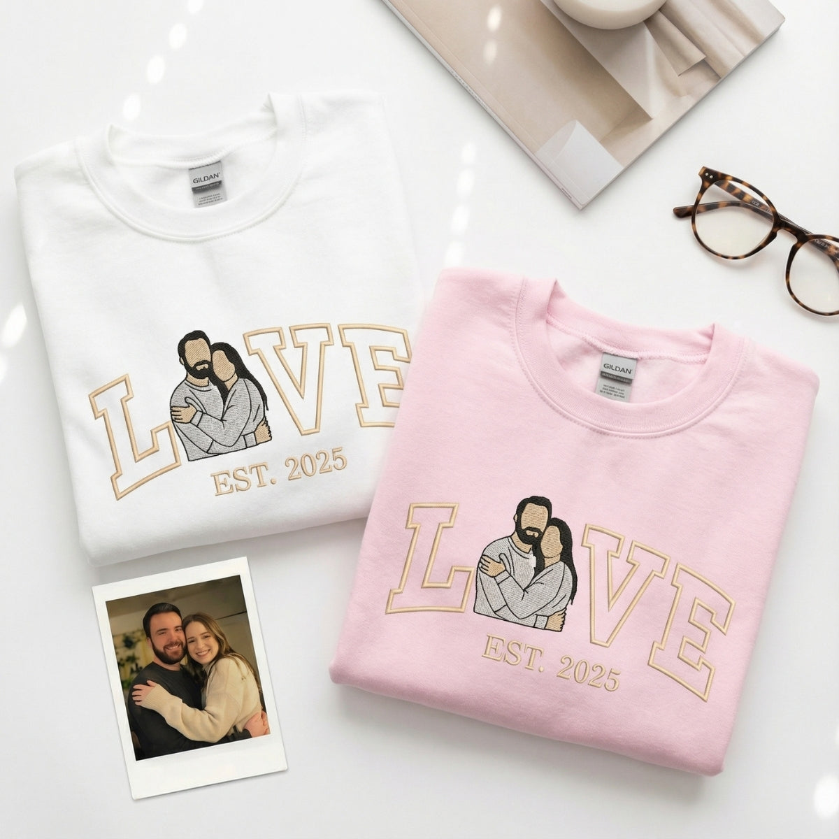 Couple Portrait Custom Embroidered Sweatshirt - Personalized Valentine's Day Gift for Couples