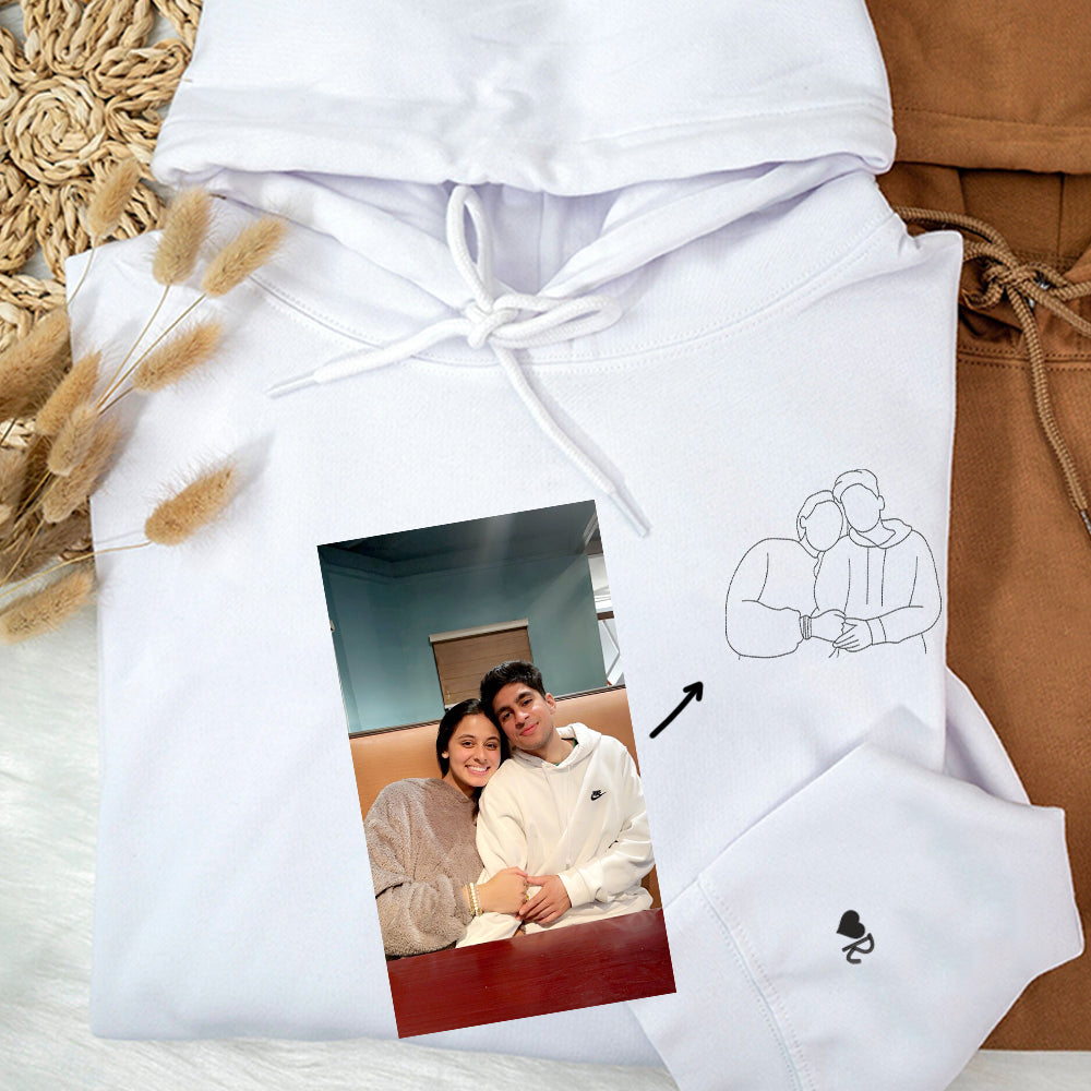 Couple Portrait Custom Embroidered Hoodie - Personalized Photo Sweatshirt, Special Gift for Loved On
