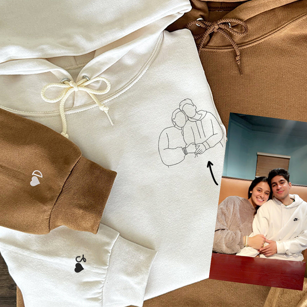 Couple Portrait Custom Embroidered Hoodie - Personalized Photo Sweatshirt, Special Gift for Loved On