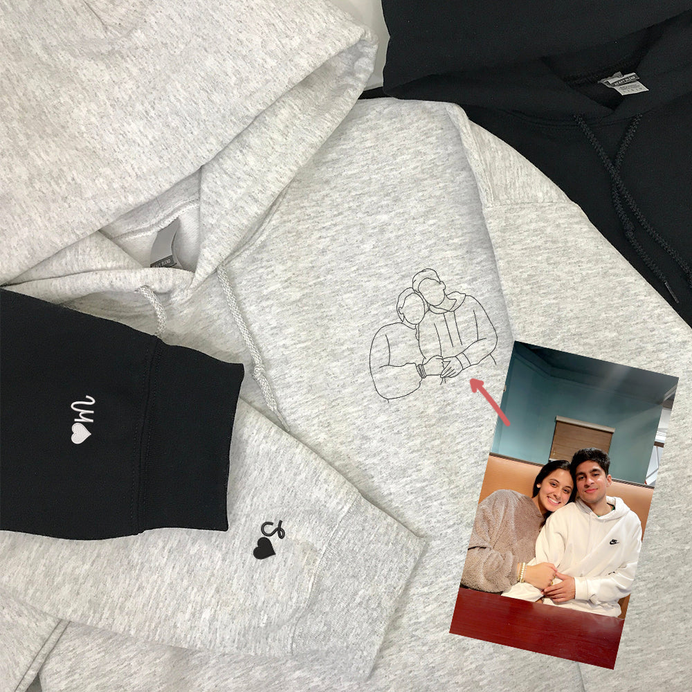Couple Portrait Custom Embroidered Hoodie - Personalized Photo Sweatshirt, Special Gift for Loved On