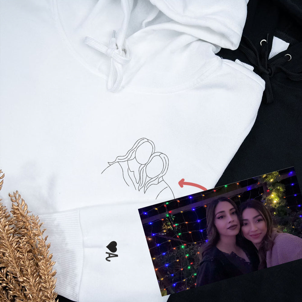 Couple Portrait Custom Embroidered Hoodie - Personalized Photo Sweatshirt, Unique Anniversary Gift