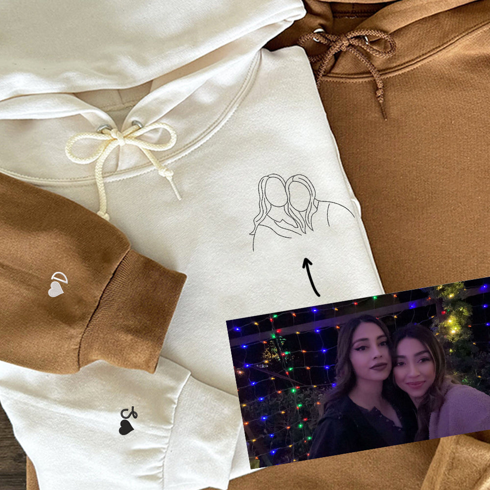 Couple Portrait Custom Embroidered Hoodie - Personalized Photo Sweatshirt, Unique Anniversary Gift