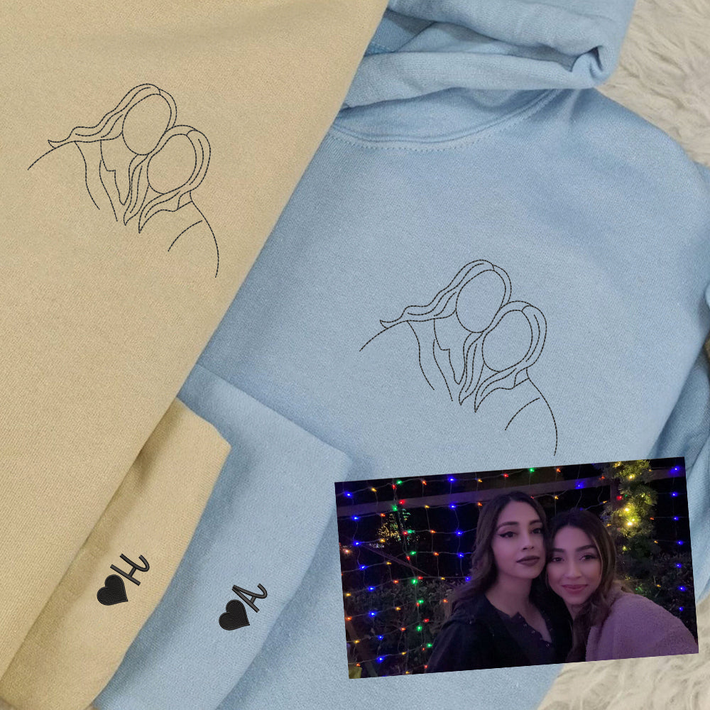 Couple Portrait Custom Embroidered Hoodie - Personalized Photo Sweatshirt, Unique Anniversary Gift