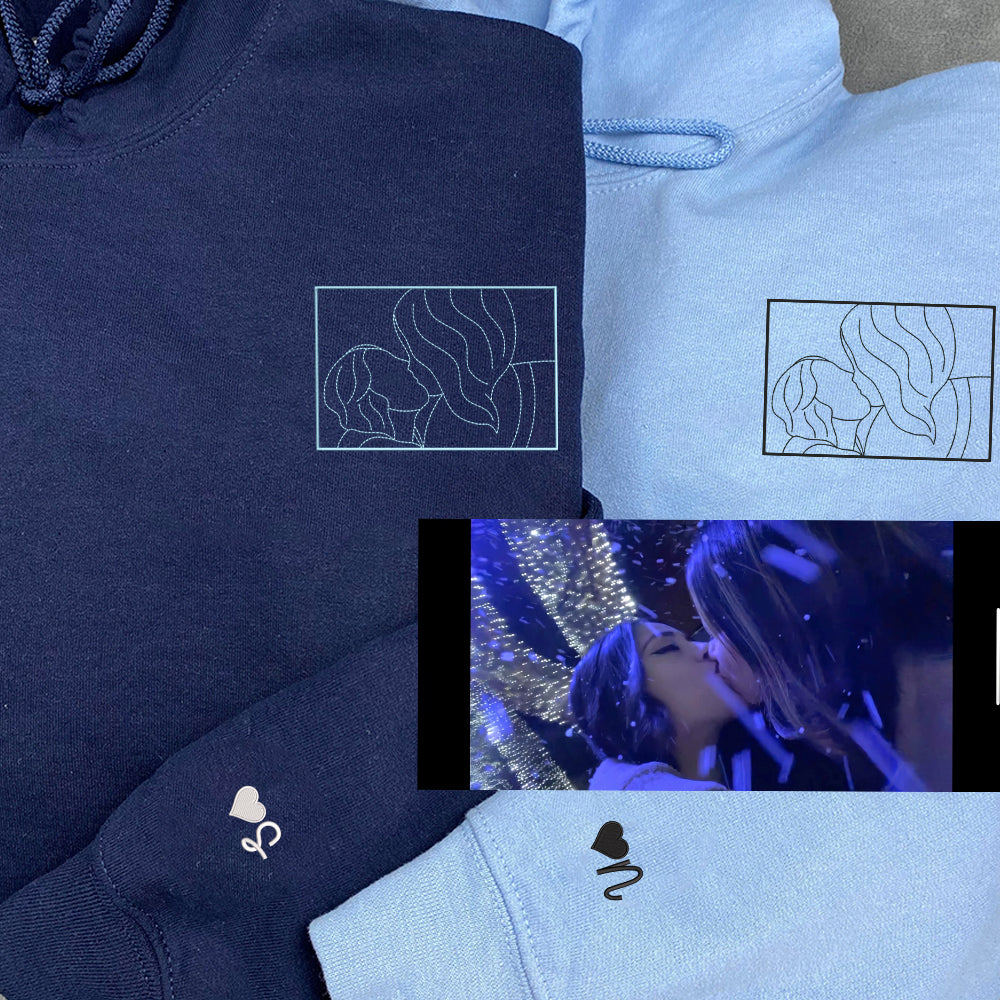 Couple Portrait Custom Embroidered Hoodie - Personalized Photo Sweatshirt, Unique Gift Idea