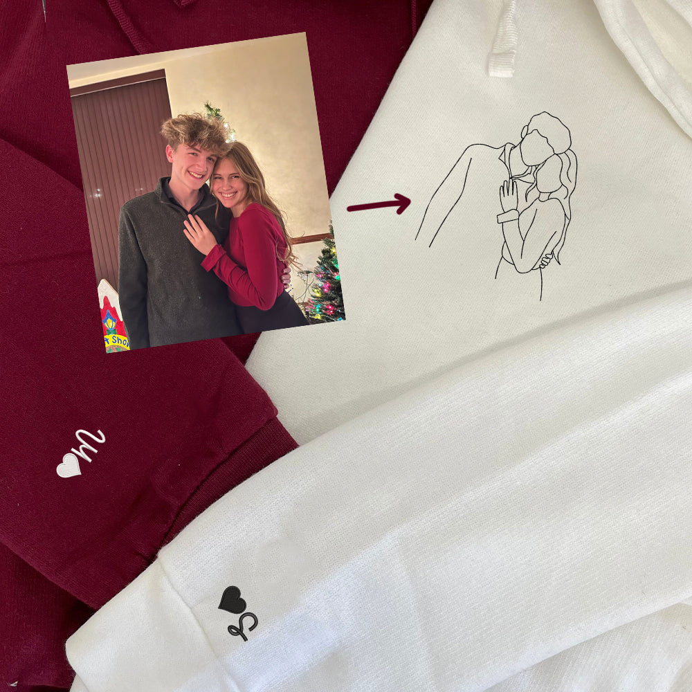 Couple Portrait Custom Embroidered Sweatshirt - Personalized Photo Hoodie, Memorable Gift Idea