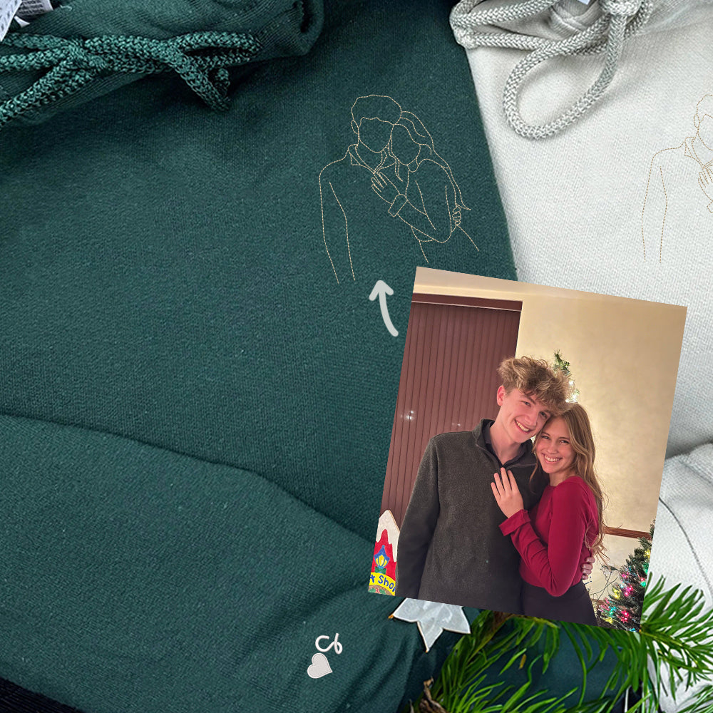 Couple Portrait Custom Embroidered Sweatshirt - Personalized Photo Hoodie, Memorable Gift Idea