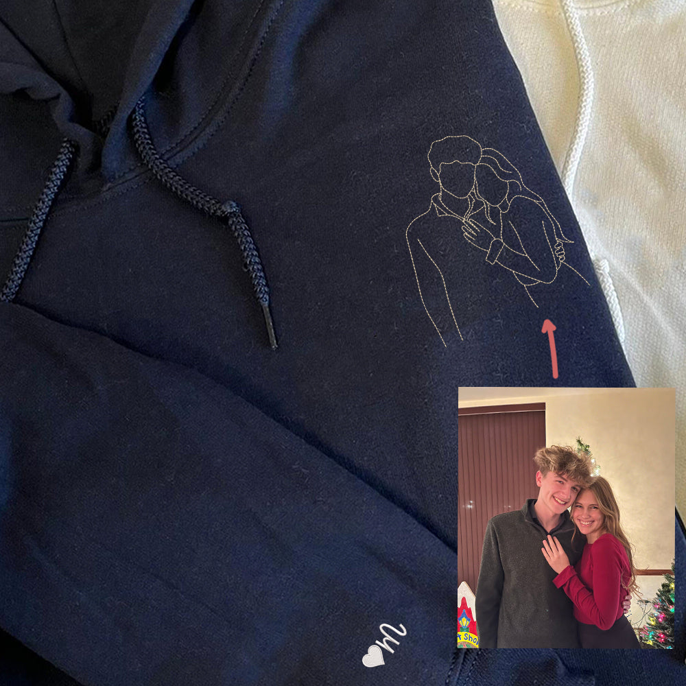 Couple Portrait Custom Embroidered Sweatshirt - Personalized Photo Hoodie, Memorable Gift Idea