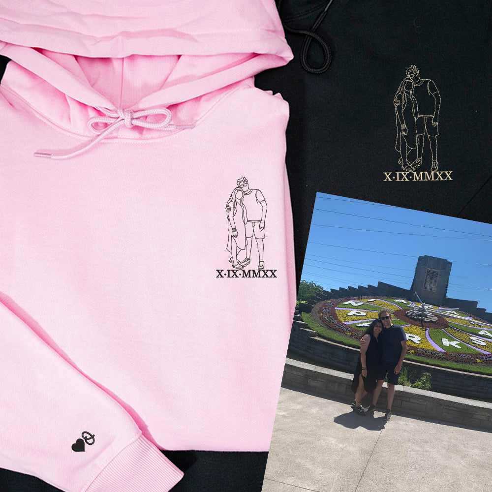 Couple Portrait Custom Embroidered Sweatshirt - Personalized Photo Hoodie, Perfect Gift for Couples