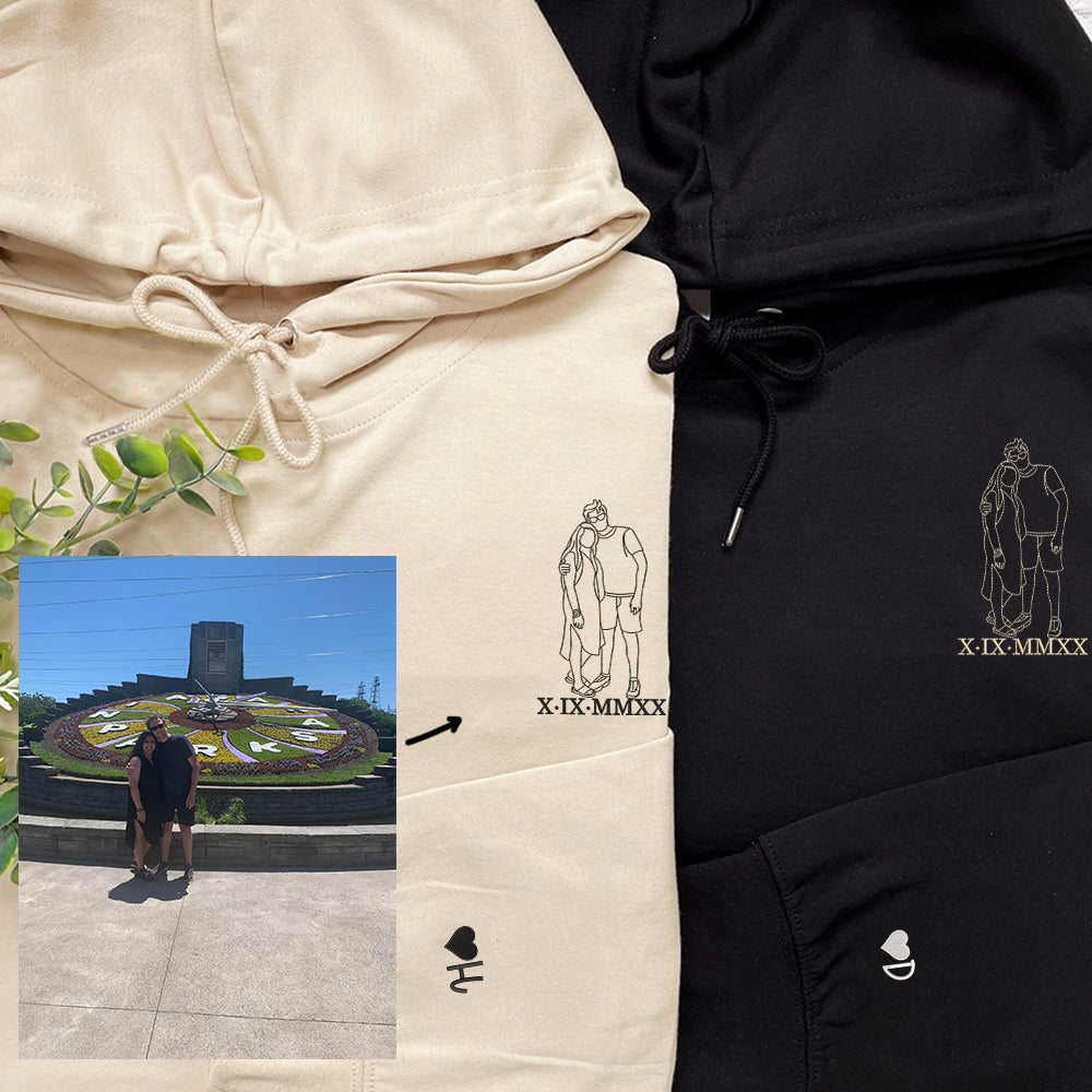 Couple Portrait Custom Embroidered Sweatshirt - Personalized Photo Hoodie, Perfect Gift for Couples