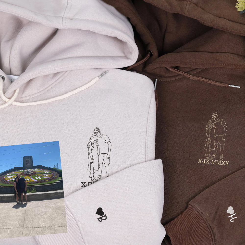 Couple Portrait Custom Embroidered Sweatshirt - Personalized Photo Hoodie, Perfect Gift for Couples