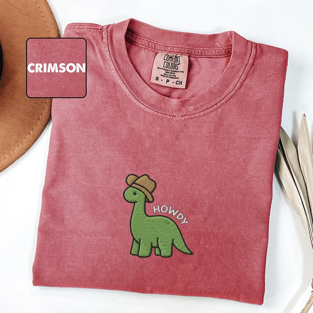 Howdy Dinosaur Custom Embroidered T-Shirt - Cute Western Dino Tee, Personalized Gift