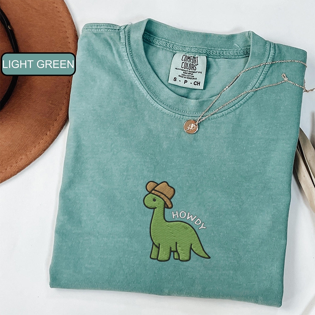 Howdy Dinosaur Custom Embroidered T-Shirt - Cute Western Dino Tee, Personalized Gift