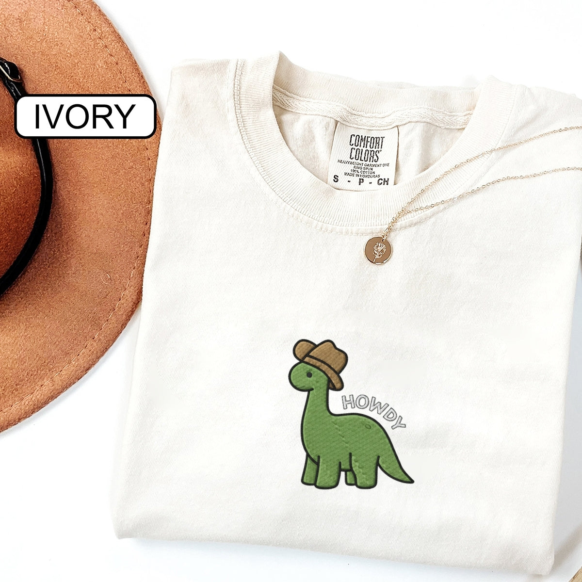 Howdy Dinosaur Custom Embroidered T-Shirt - Cute Western Dino Tee, Personalized Gift