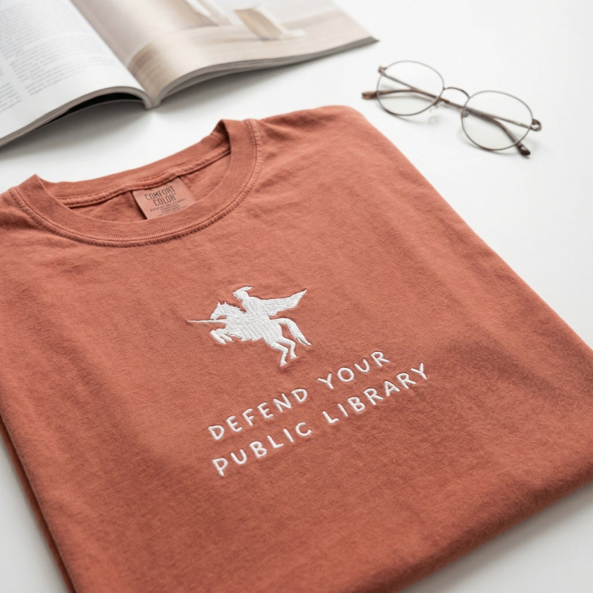 Defend Public Library Custom Embroidered T-Shirt - Personalized Librarian Gift