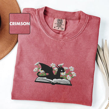 Dragon & Daisies Custom Embroidered T-Shirt - Cozy Fantasy Tee, Personalized Apparel