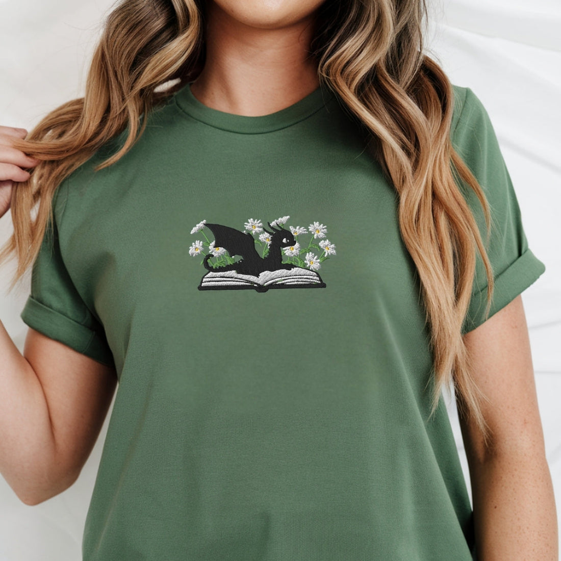 Dragon & Daisies Custom Embroidered T-Shirt - Cozy Fantasy Tee, Personalized Apparel