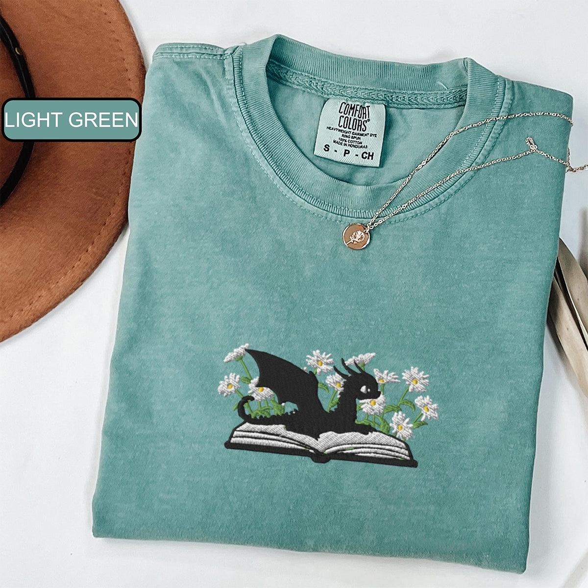 Dragon & Daisies Custom Embroidered T-Shirt - Cozy Fantasy Tee, Personalized Apparel