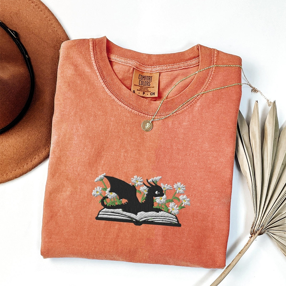 Dragon & Daisies Custom Embroidered T-Shirt - Cozy Fantasy Tee, Personalized Apparel