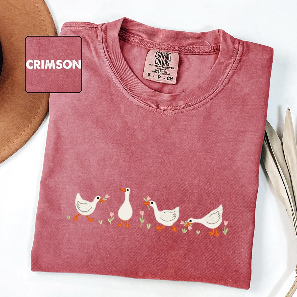 Duck & Flowers Custom Embroidered T-Shirt - Cute Nature Lover Tee, Personalized Gift