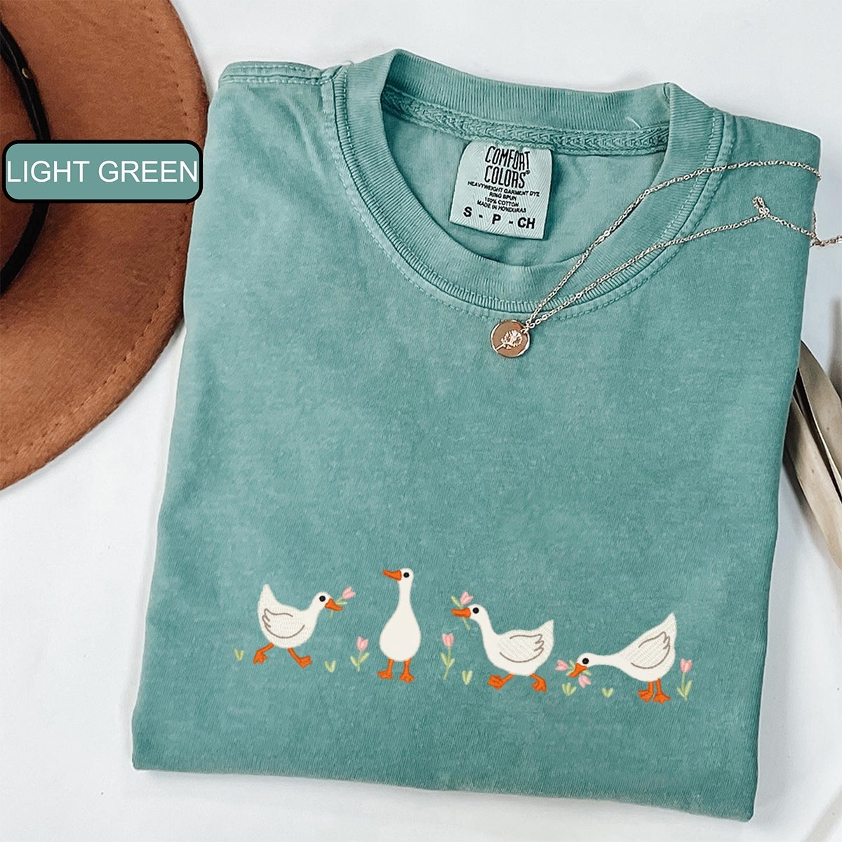 Duck & Flowers Custom Embroidered T-Shirt - Cute Nature Lover Tee, Personalized Gift