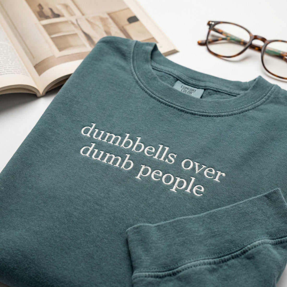 Dumbbells Over Dumb People Custom Embroidered T-Shirt - Funny Gym Shirt, Personalized Gift
