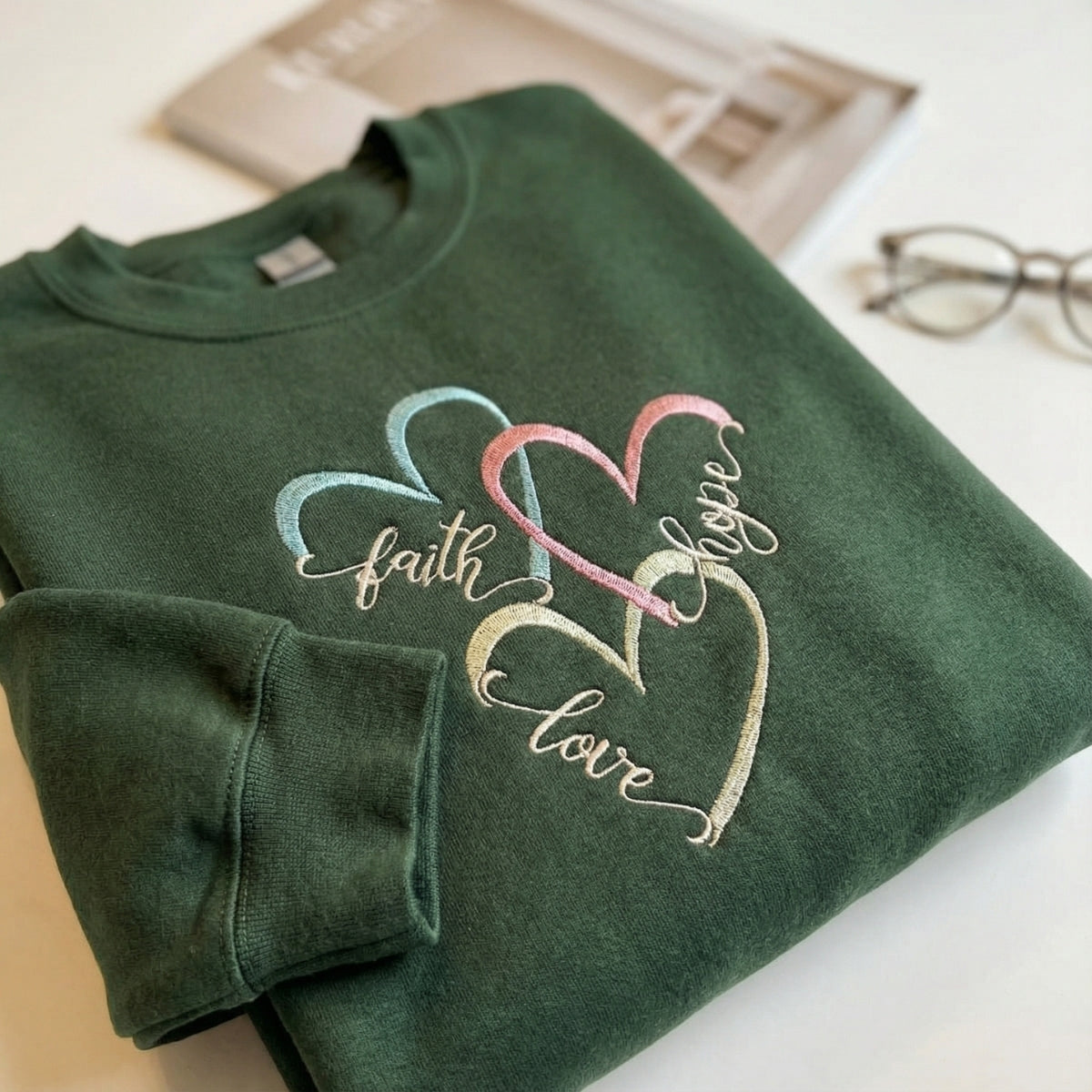 Faith Hope Love Custom Embroidered Hoodie - Boho Christian Personalized Sweatshirt