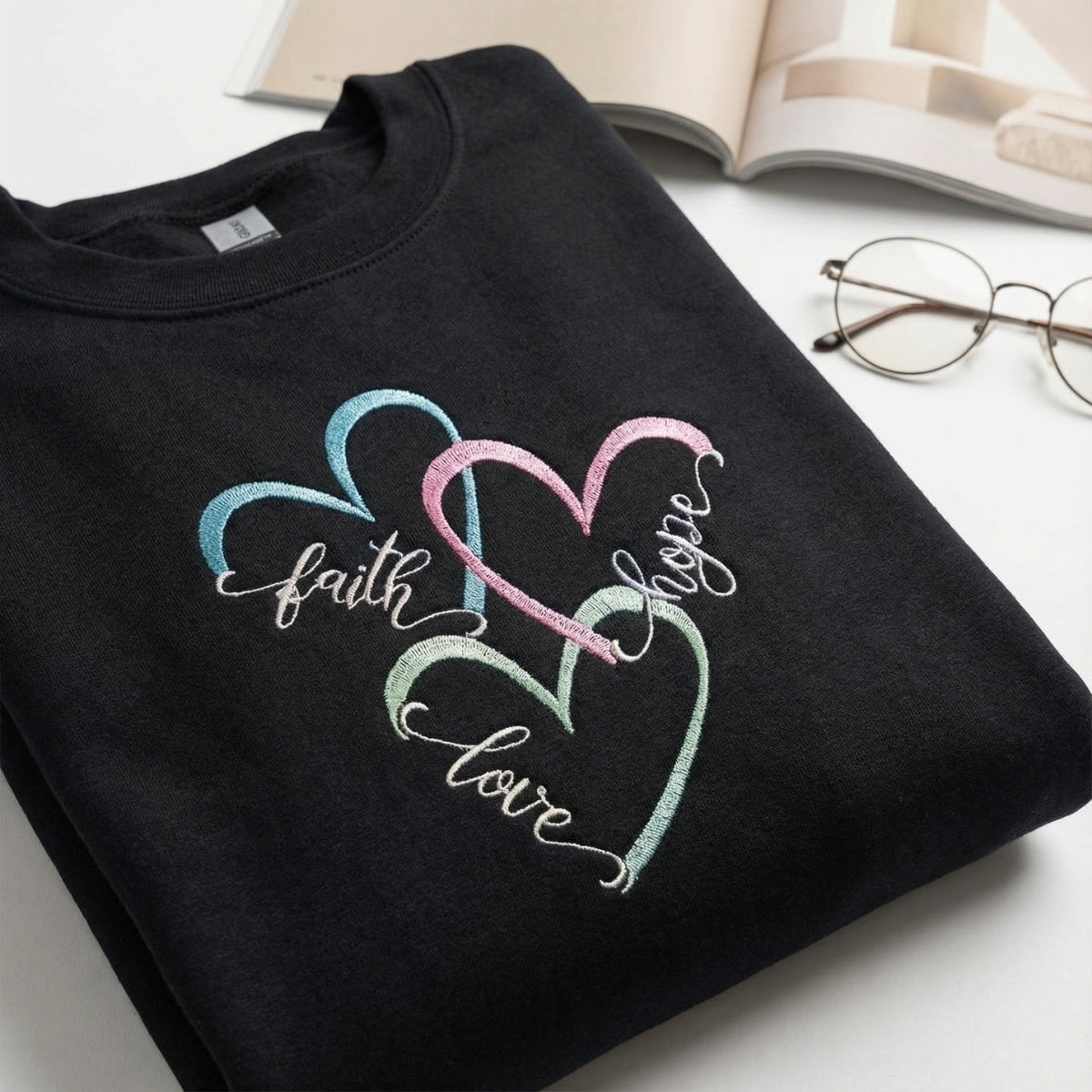 Faith Hope Love Custom Embroidered Hoodie - Boho Christian Personalized Sweatshirt