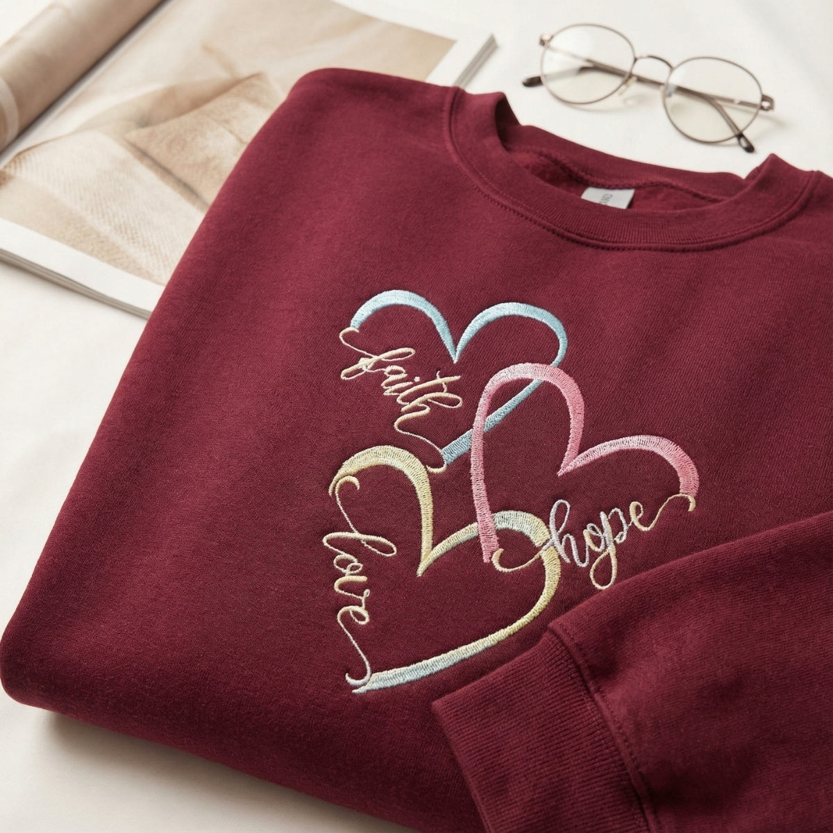 Faith Hope Love Custom Embroidered Hoodie - Boho Christian Personalized Sweatshirt