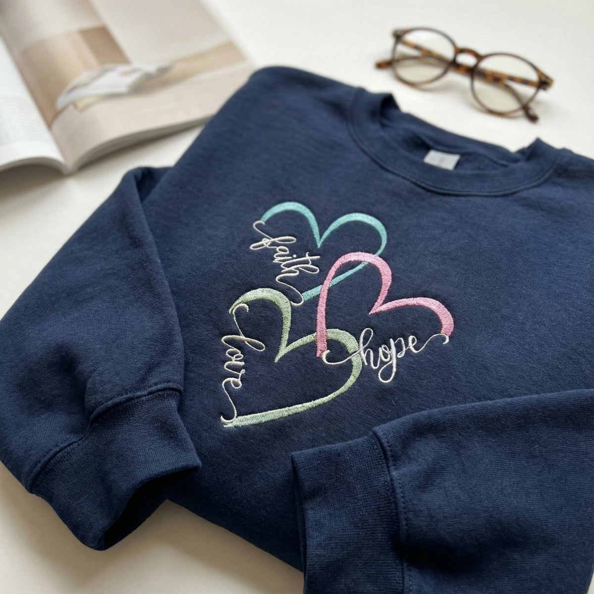 Faith Hope Love Custom Embroidered Hoodie - Boho Christian Personalized Sweatshirt