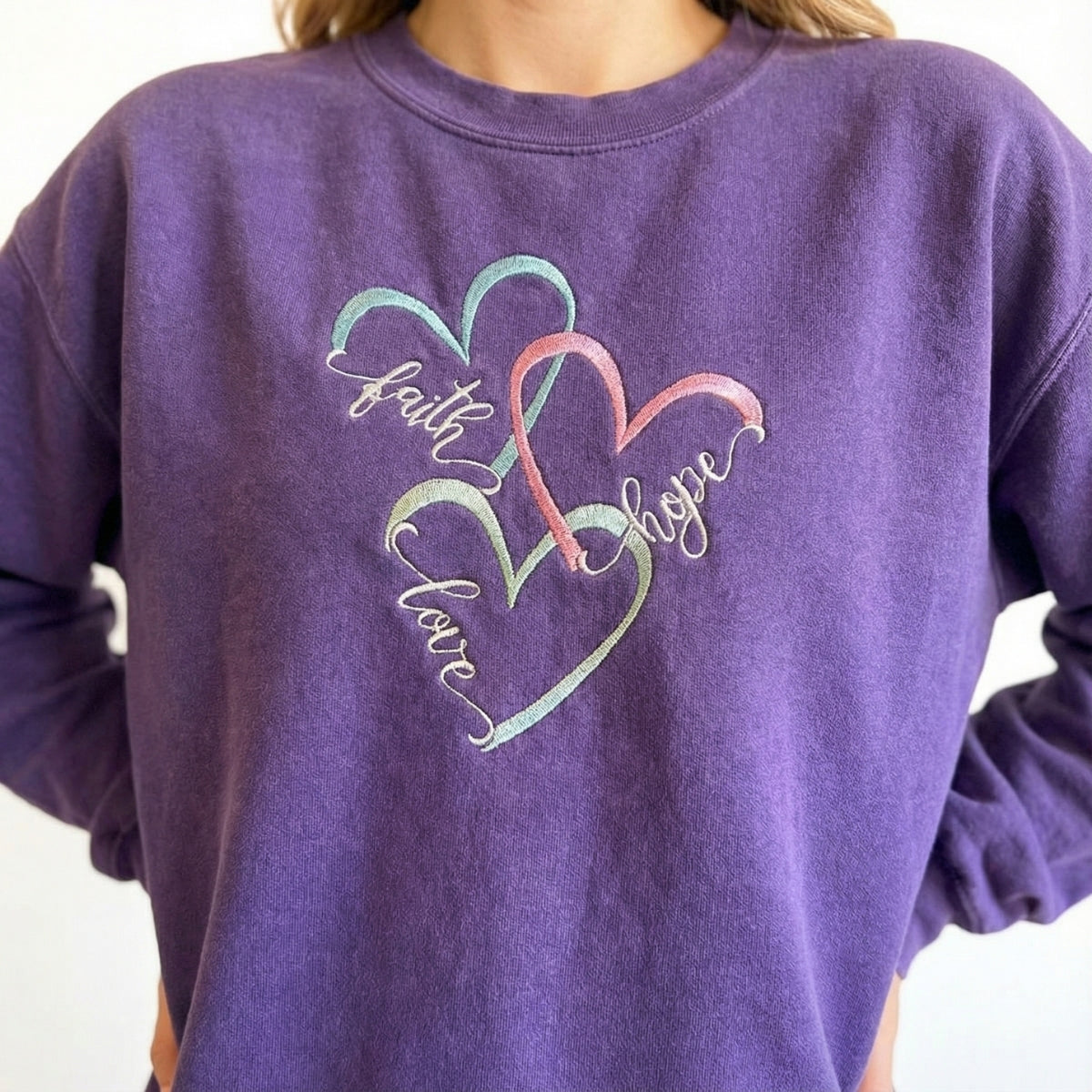 Faith Hope Love Custom Embroidered Hoodie - Boho Christian Personalized Sweatshirt