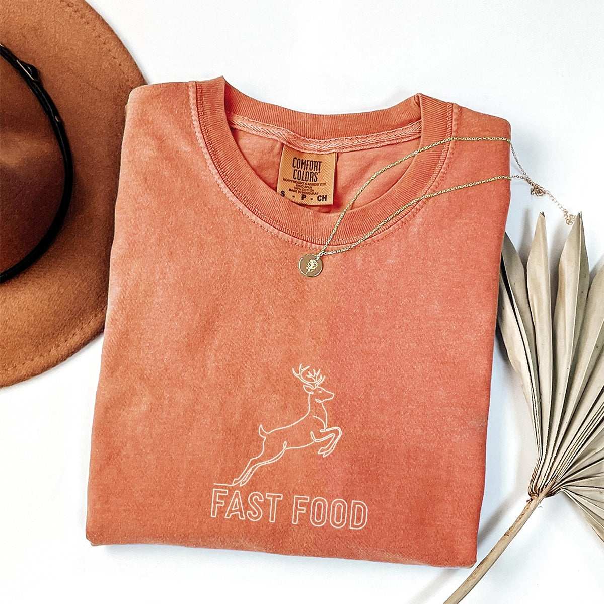 Fast Food Deer Hunting Custom Embroidered T-Shirt - Funny Hunter Personalized Gift