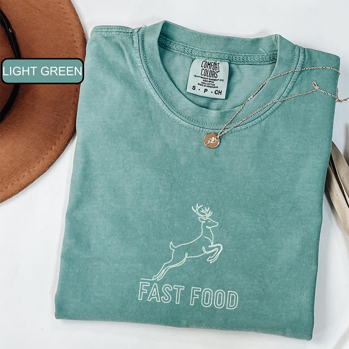 Fast Food Deer Hunting Custom Embroidered T-Shirt - Funny Hunter Personalized Gift