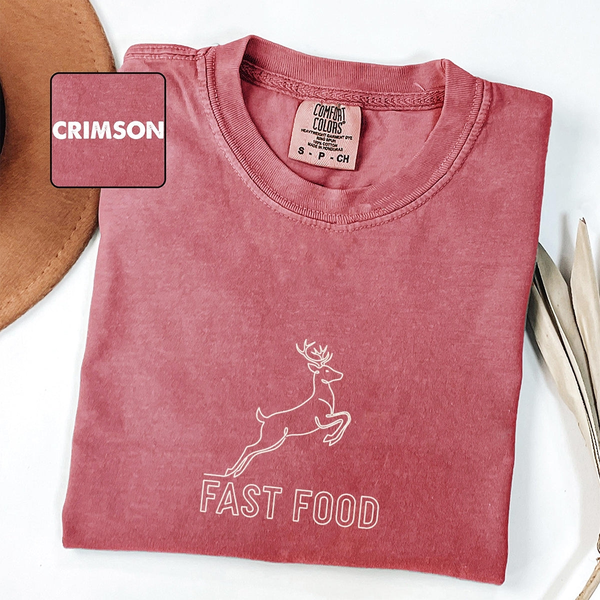 Fast Food Deer Hunting Custom Embroidered T-Shirt - Funny Hunter Personalized Gift