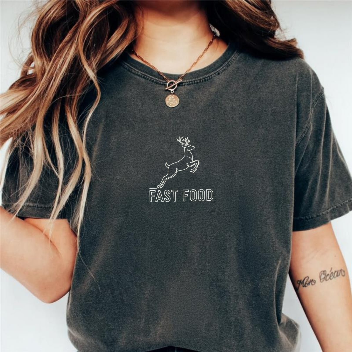 Fast Food Deer Hunting Custom Embroidered T-Shirt - Funny Hunter Personalized Gift