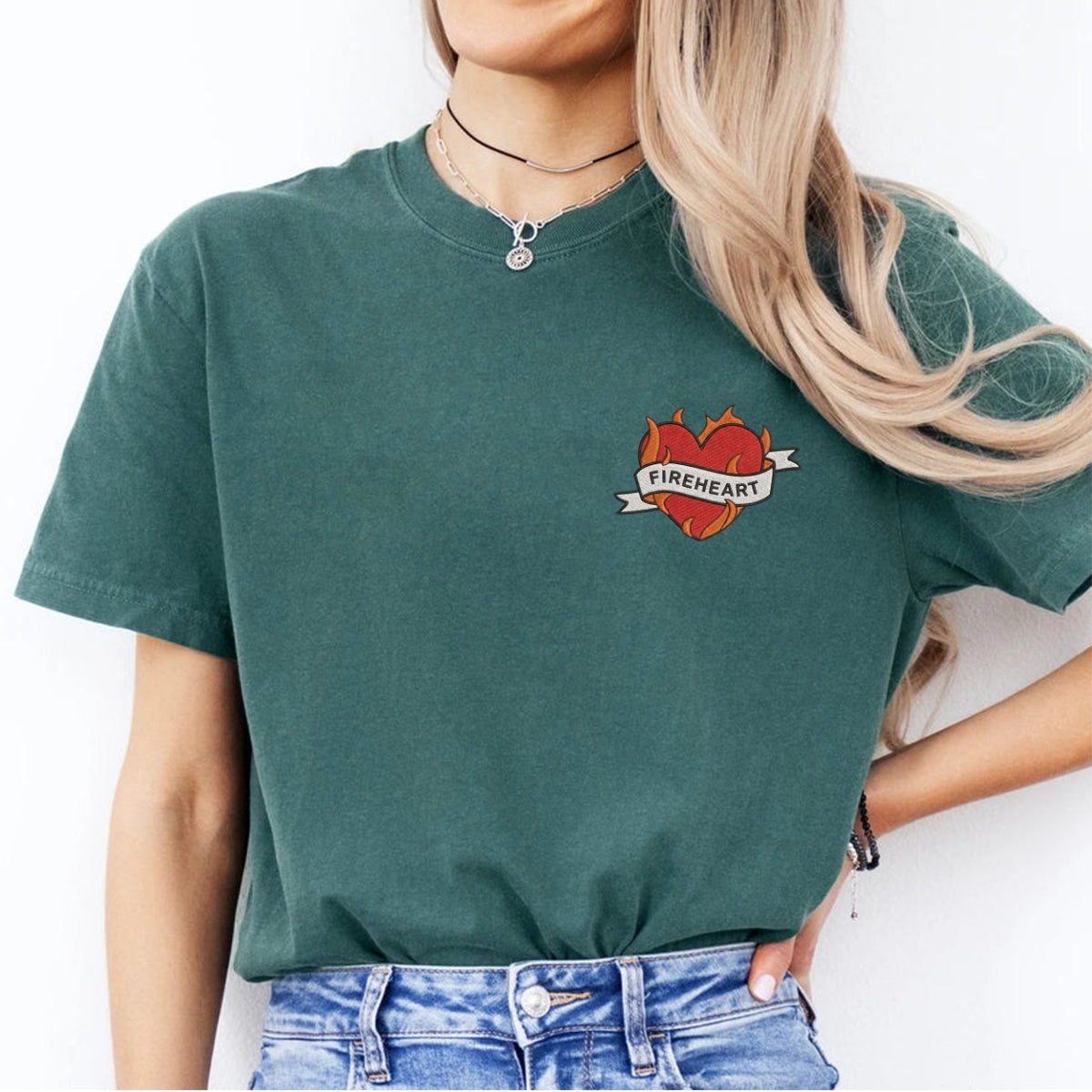 Fireheart Fantasy Romance Custom Embroidered T-Shirt - Cozy Romantasy Bookish Personalized Tee
