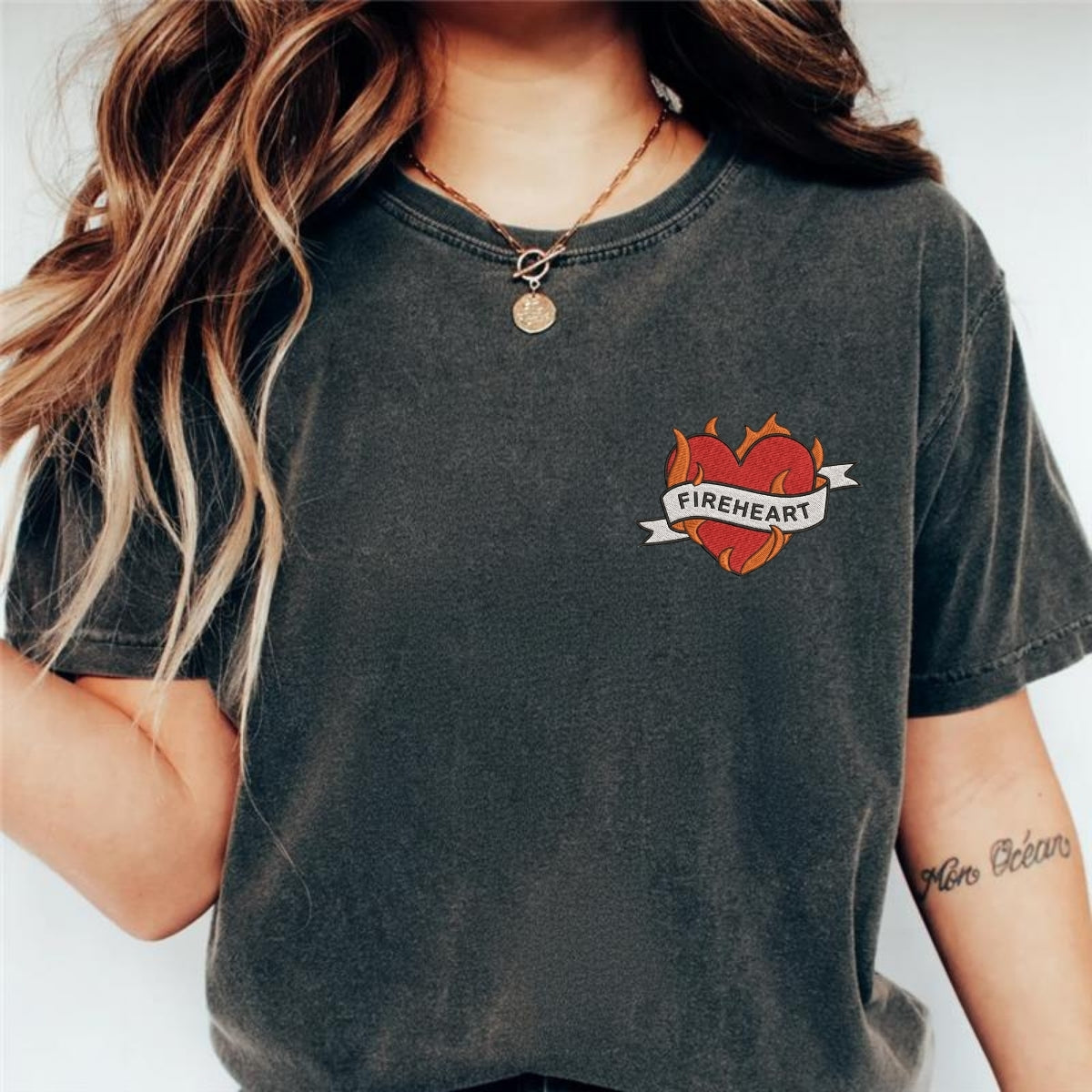Fireheart Fantasy Romance Custom Embroidered T-Shirt - Cozy Romantasy Bookish Personalized Tee