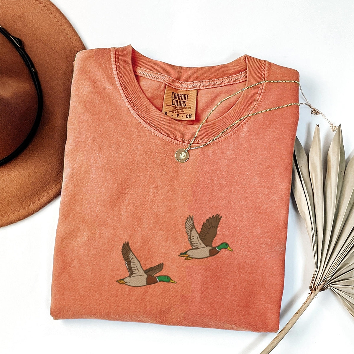 Flying Mallard Ducks Custom Embroidered T-Shirt - Cozy Nature Personalized Tee