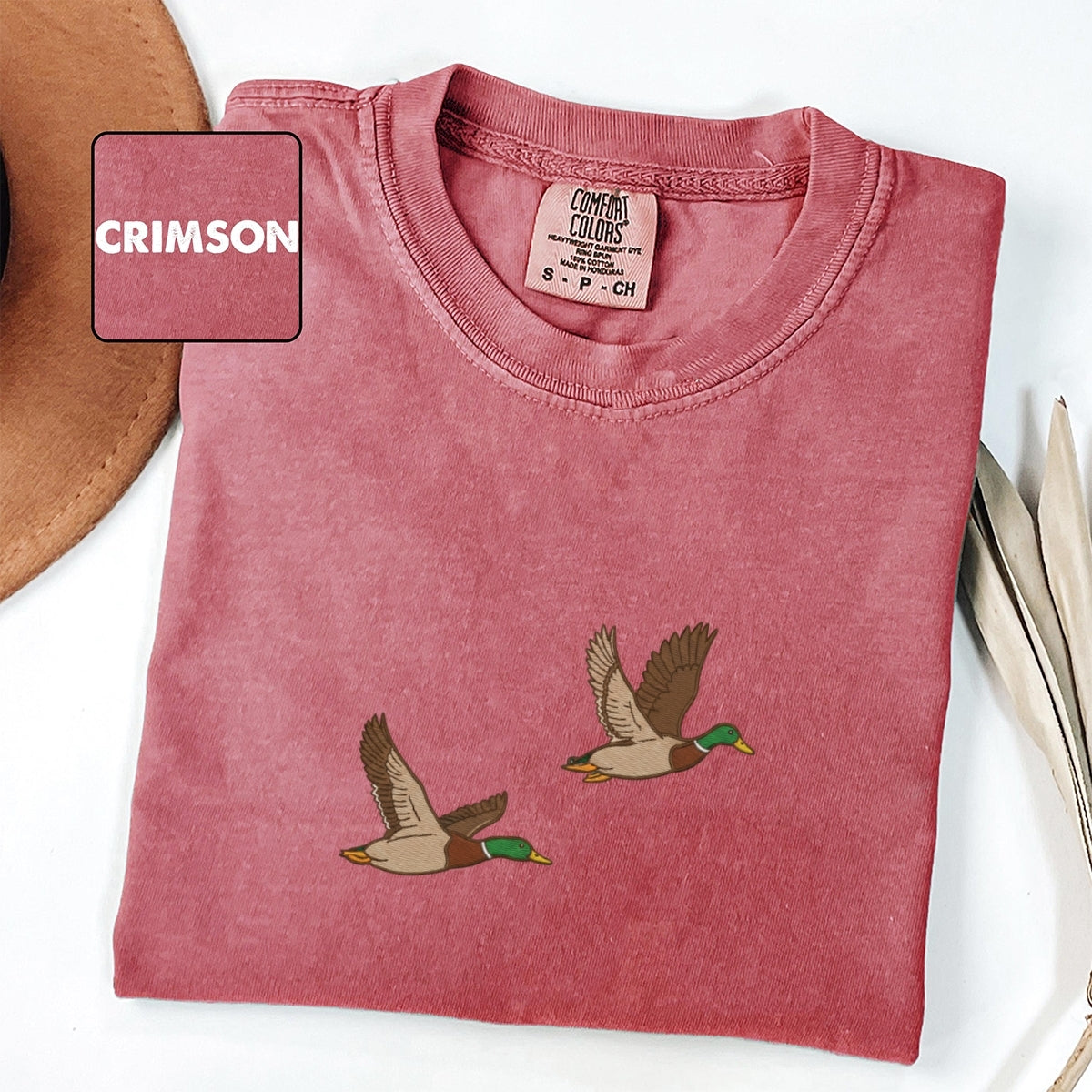 Flying Mallard Ducks Custom Embroidered T-Shirt - Cozy Nature Personalized Tee