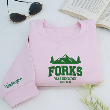 Forks, Washington Custom Embroidered Sweatshirt - Twilight Inspired Personalized Hoodie
