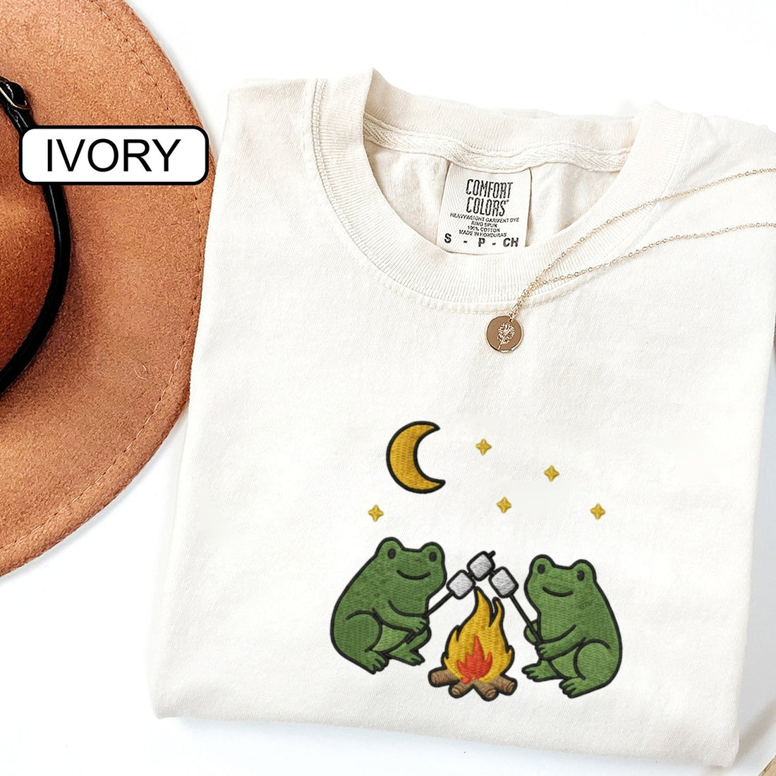 Frog Campfire Custom Embroidered T-Shirt - Cozy Cottagecore Personalized Tee