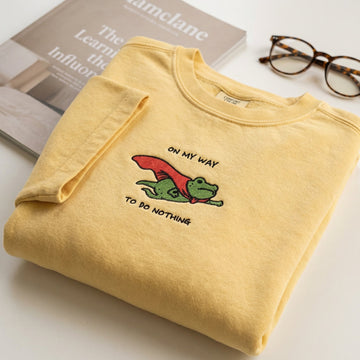 Frog Meme Custom Embroidered T-Shirt - On My Way To Do Nothing Personalized Tee