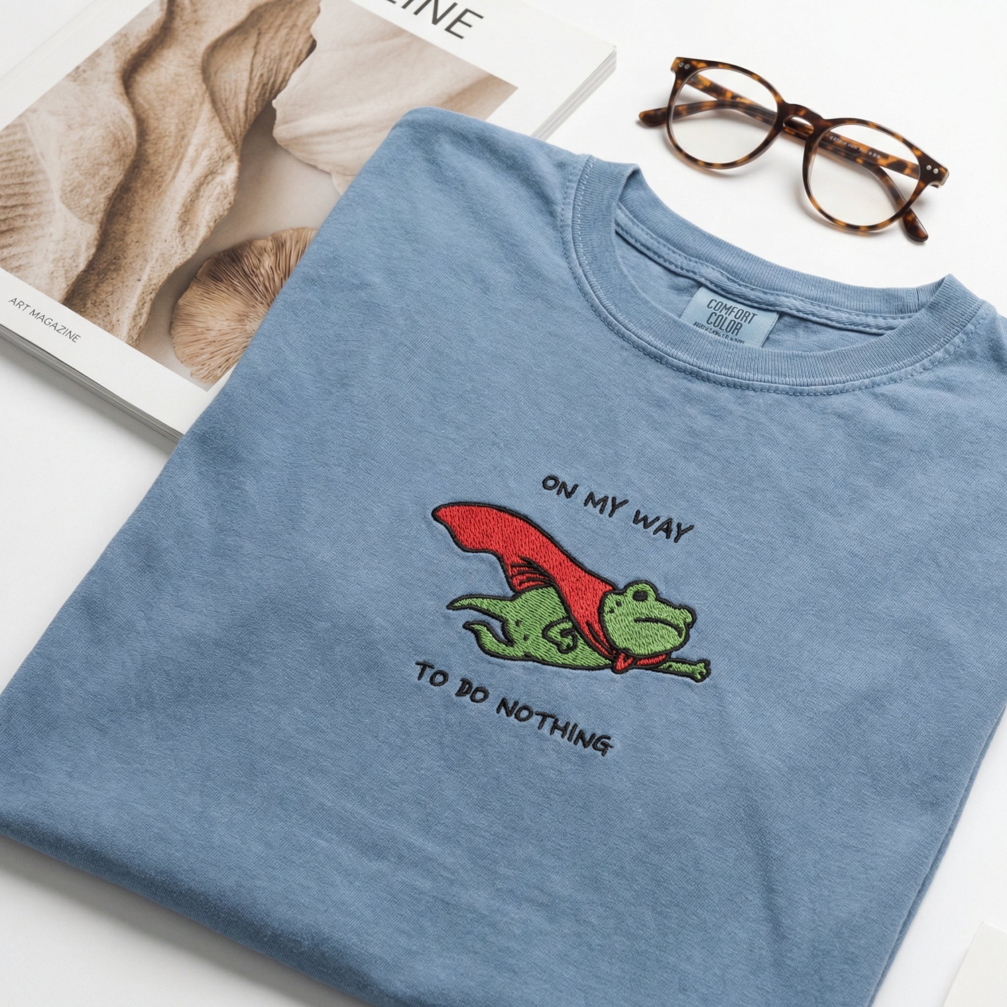 Frog Meme Custom Embroidered T-Shirt - On My Way To Do Nothing Personalized Tee