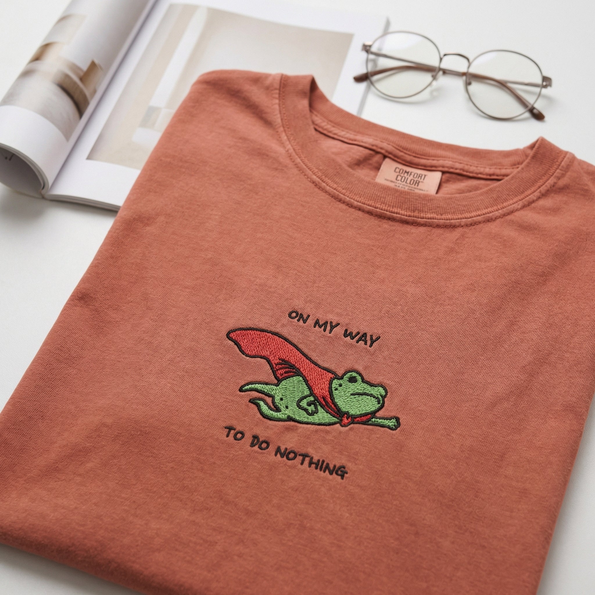 Frog Meme Custom Embroidered T-Shirt - On My Way To Do Nothing Personalized Tee